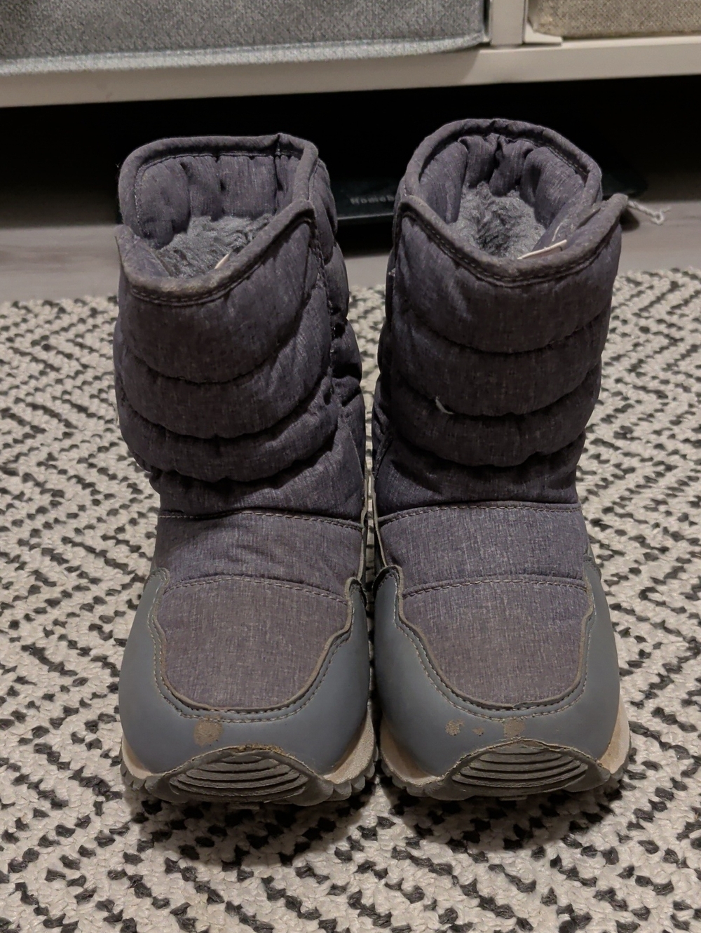 Kids Quilted Puffer Winter Boots in Dark Gray